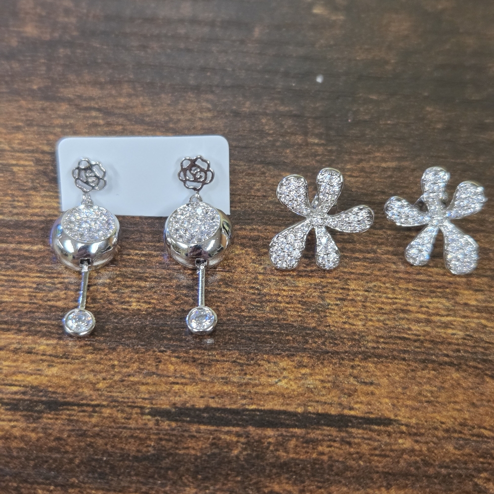 🆕️18k White Gold Plated Pave Earrings 2 Pairs